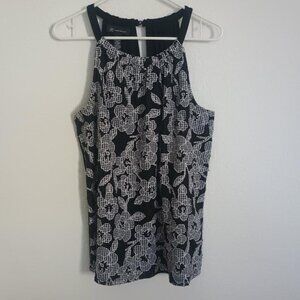 INC INTERNATIONAL CONCEPTS WOMEN'S TOP BLACK WHITE GINGHAM FLORAL HALTER SIZE XL